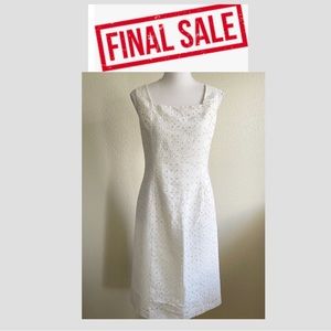 Talbots Linen Embroidered Eyelet Sheath Dress in Beige size: 10